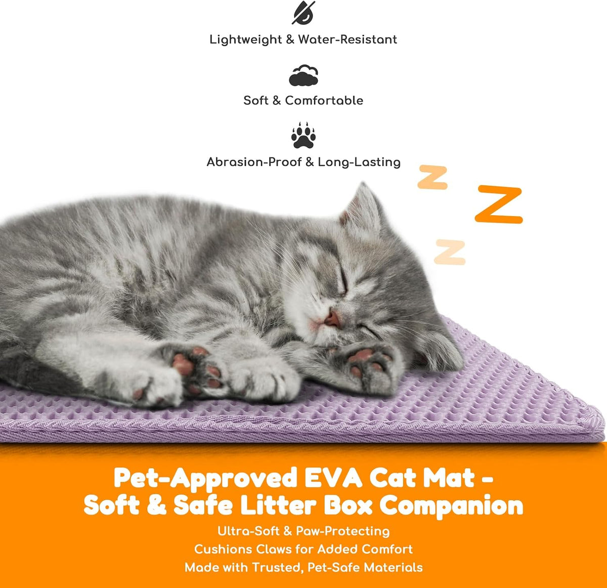 Cat Litter Mat 47"x27",Double Layer EVA Litterbox Mat Purple | Extra Large Honeycomb, Waterproof & non-slip, Odor-free, easy clean, washable durable floor protector,scatter control