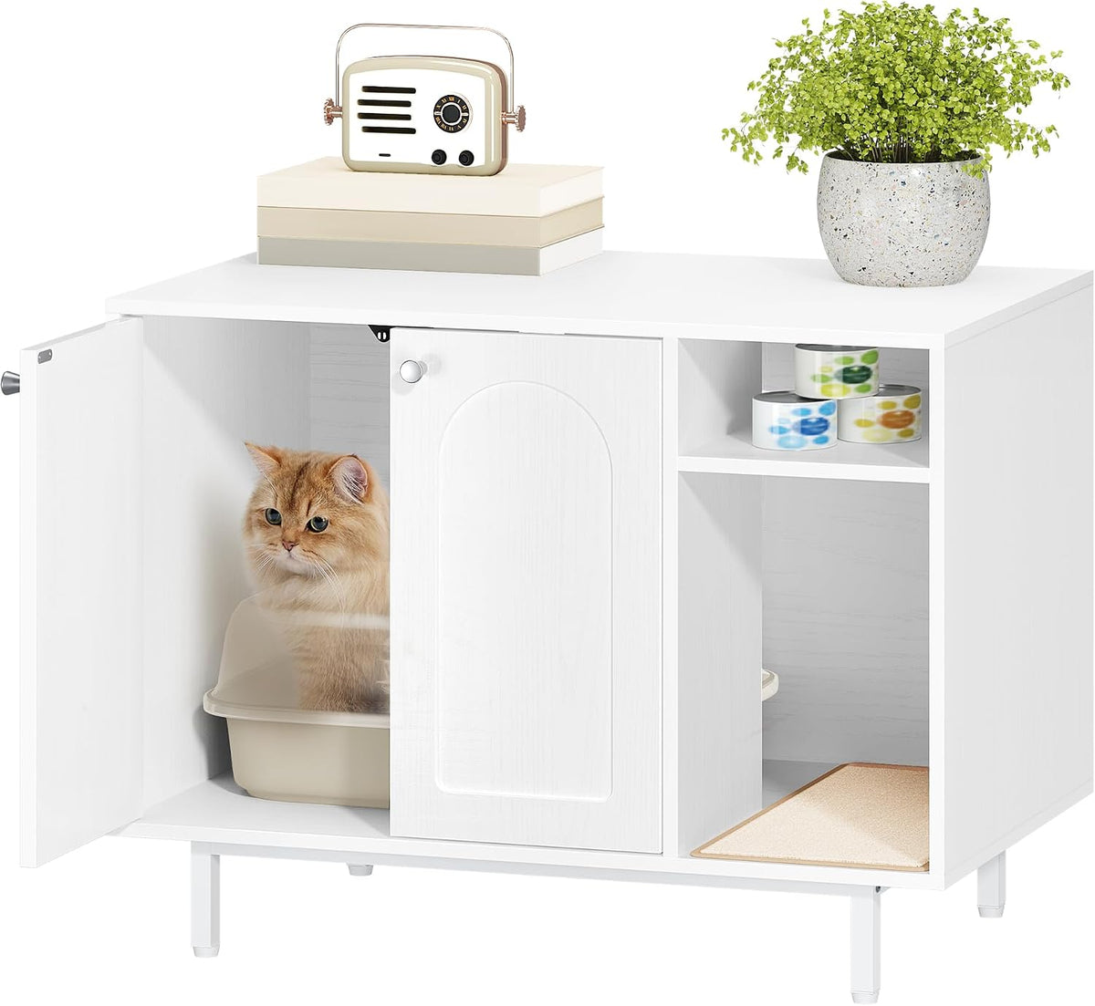 Hzuaneri Cat Litter Box Enclosure, Hidden Litter Box Furniture with Storage | Large Wooden Cabinet with Sisal Mat, Modern Cat Washroom for Living Room, Bedroom, Entryway, White CB01513W