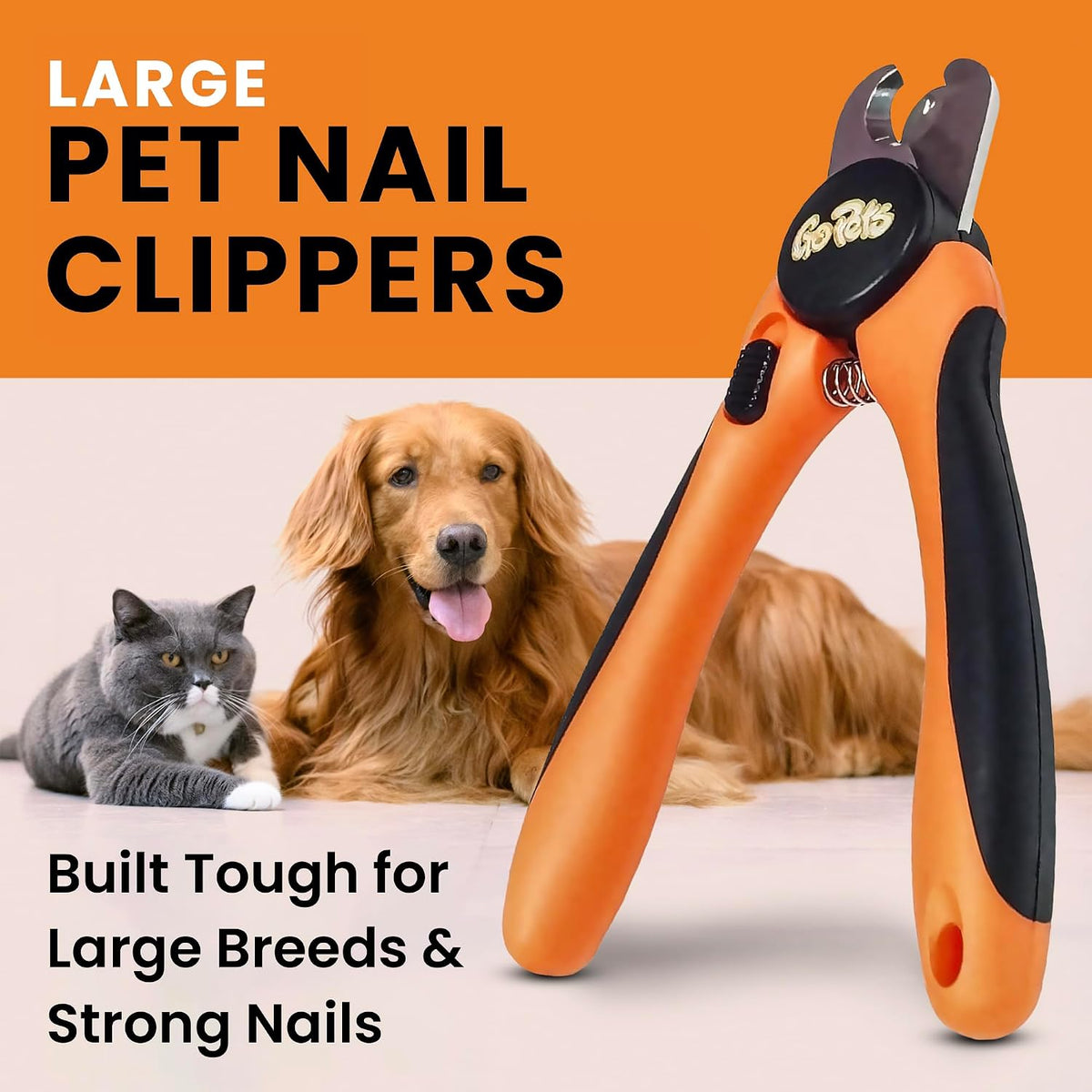 GoPets Nail Clipper for Large Dogs & Cats, Quick Sensor Safety Guard | Heavy Duty Trimmer for Thick Nails, Stainless Steel Blades, Grooming Tool for Pets, Non-Slip Handle Built-in Nail File 