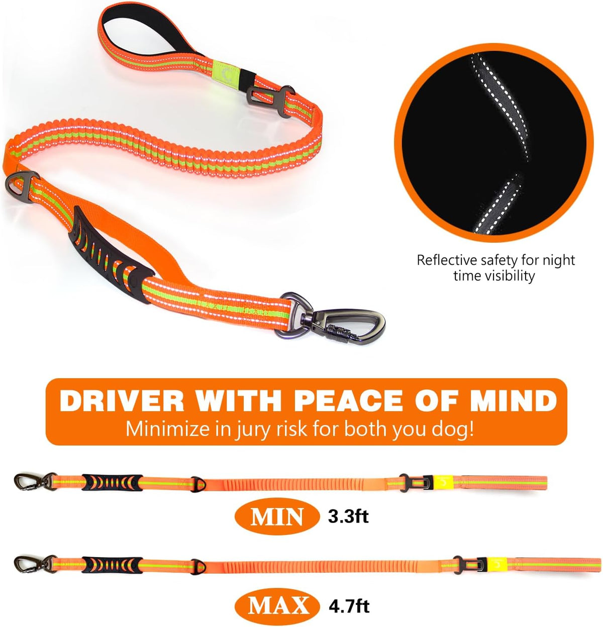 Heavy Duty Bungee Dog Leash with Locking Carabiner for Large Dogs