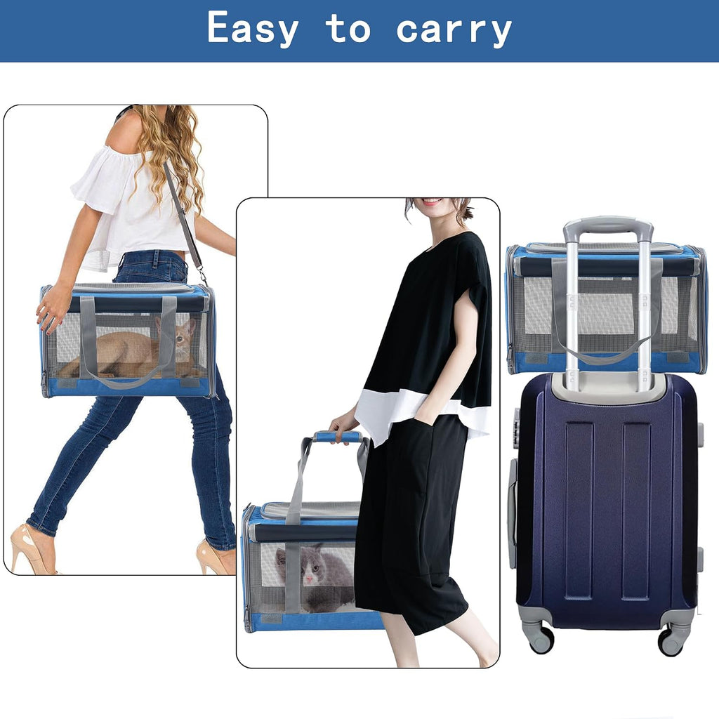 Large Cat Carriers Dog Soft Sided Carriers Cat Soft Sided Carriers Airline Approved Kitten Carrier Reptile Carrier Squirrel Carrier Guinea Pig Carrier(Large_Blue)