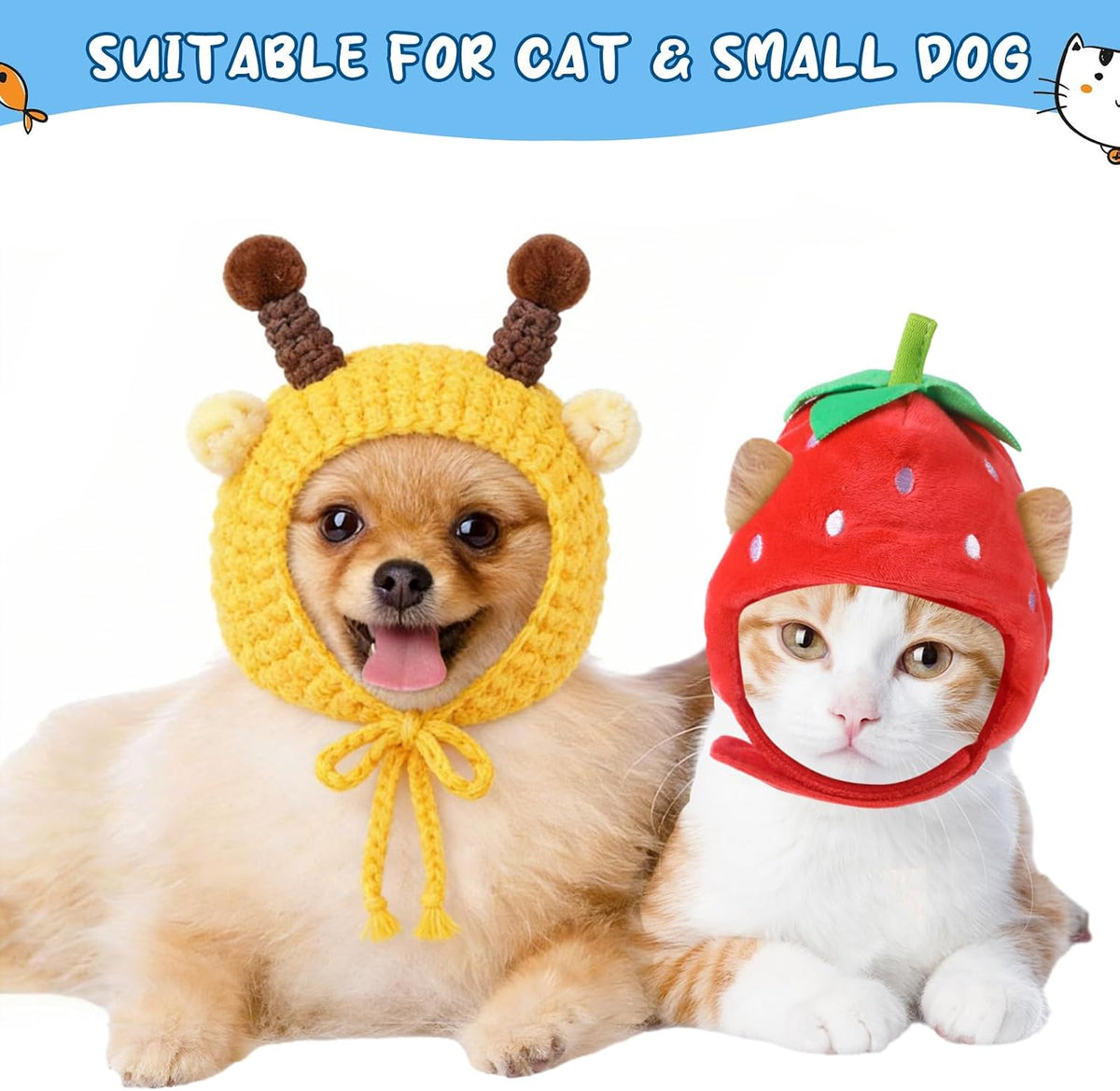Weewooday 5 Pcs Cat Hat, Panda, Rabbit, Bee, Strawberry, Flower