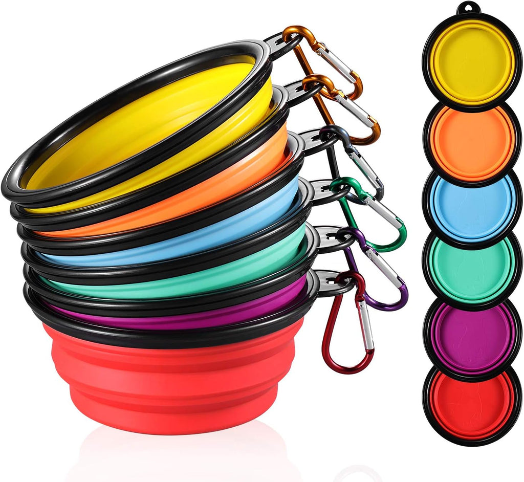 ME.FAN Collapsible Dog Bowl for Travel (12oz), 6 Pack Portable Pet Bowl with Carabiners, Foldable, Expandable 