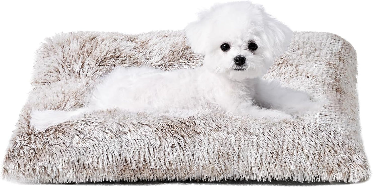 EHEYCIGA Fluffy Dog Crate Bed for Small Dogs, Plush Crate Pad, Brown