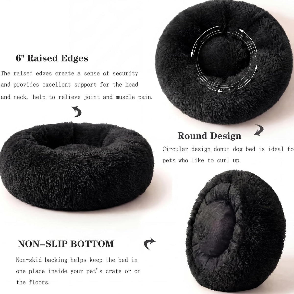 nononfish Puppy Beds for Small Dogs Washable 19" Black Calming and Anxiety Pet Beds Fluffy and Plush Durable Small Dog Bed