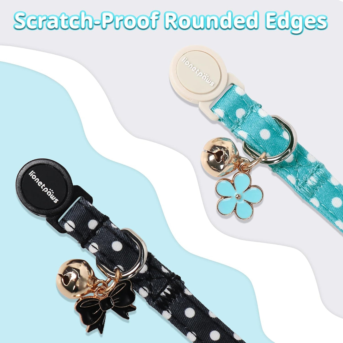 lionet paws 2 Pack Cat Collar Breakaway with Bells-Black & Teal