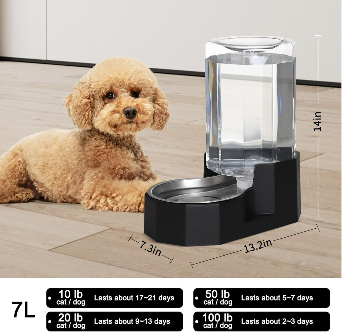 Sfozstra 7L Gravity Dog Water Dispenser:Filter Free Design