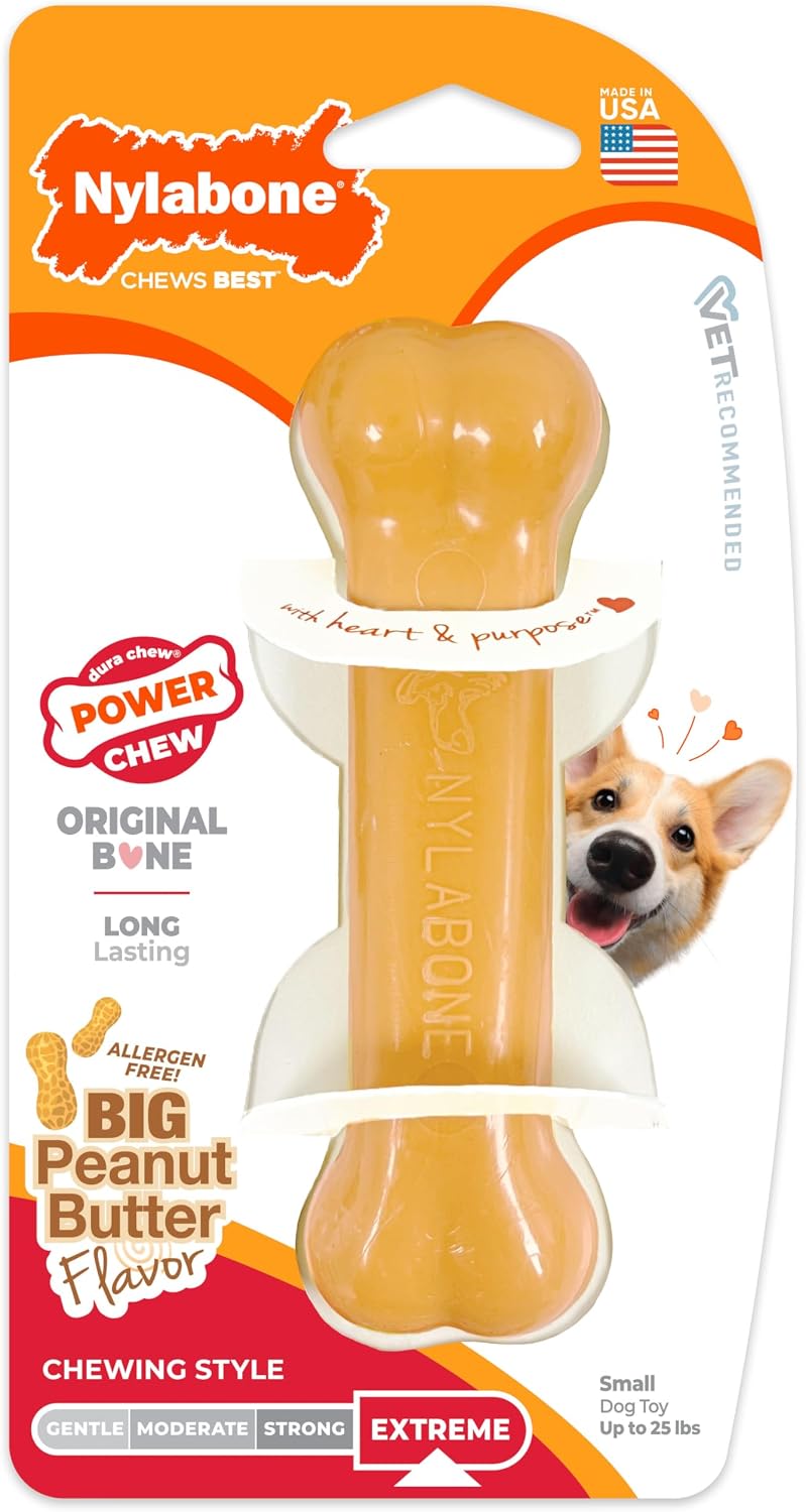 Nylabone Power Chew Original Bone Chew Toy, Peanut Butter Flavor, Small