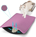 Cat Litter Mat 23"x14.5", Double Layer Waterproof Litterbox Mat, Pink | Non-slip backing, washable for easy cleanup, traps stray litter with waterproof honeycomb large grid that is urine-proof.
