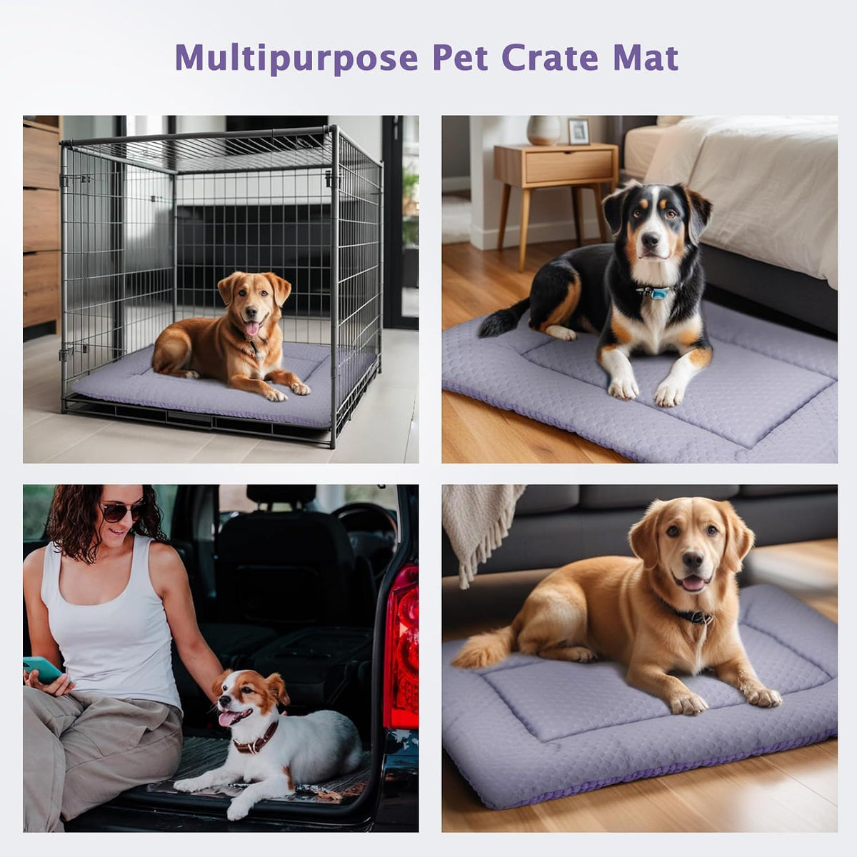 Dog Bed Mat, Crate Pad Reversible,Soft Kennel Washable Crate Mat (Cool and Warm),Pet Sleeping Mattress for Small Medium Dogs XB009 (18''x13'',Corn Velvet Purple)