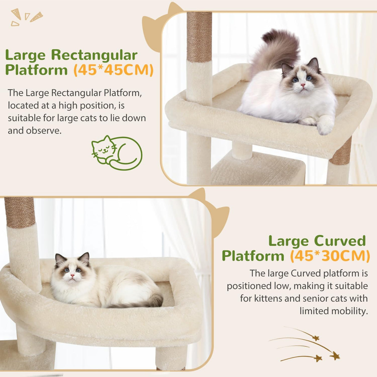 Globlazer 74in Large Sturdy Cat Tree for Large Cats, F74F, Beige