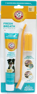 Arm & Hammer Fresh Breath Dog Dental Kit, Vanilla Ginger, 2.5 Oz, 3 Piece | Includes toothpaste, toothbrush, and finger brush, baking soda enhanced, reduces plaque and tartar daily 