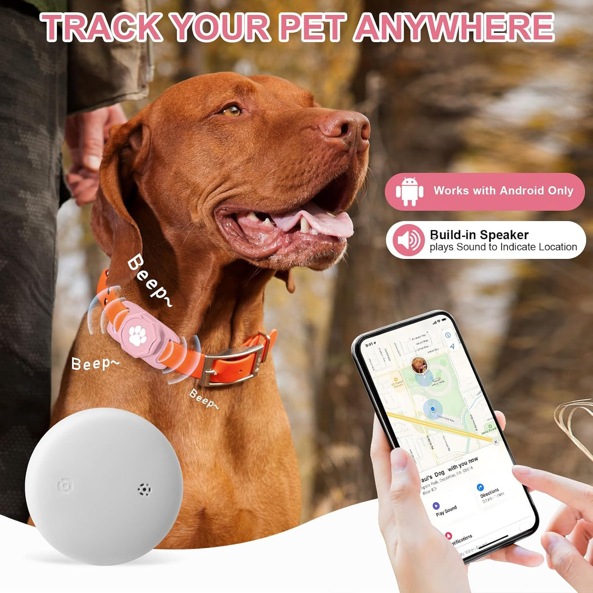 Smart Pet Tracker for Collar - Dog Tracker Pet Location Tracker with Holder