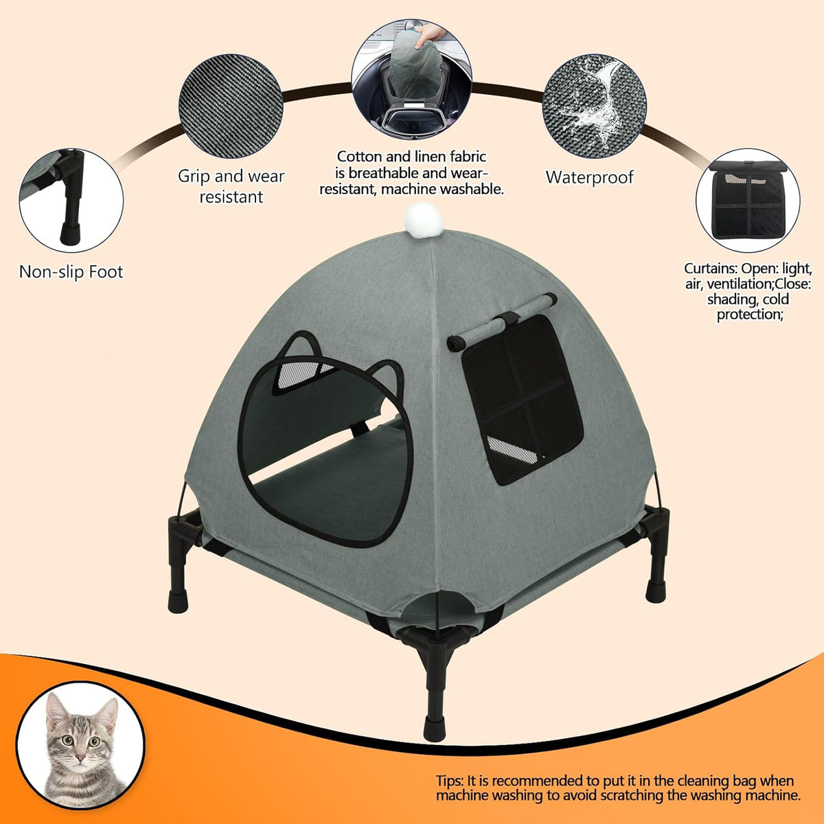 Anti-Anxiety Open Elevated Pet Hammock Bed Tent House - Quick Setup