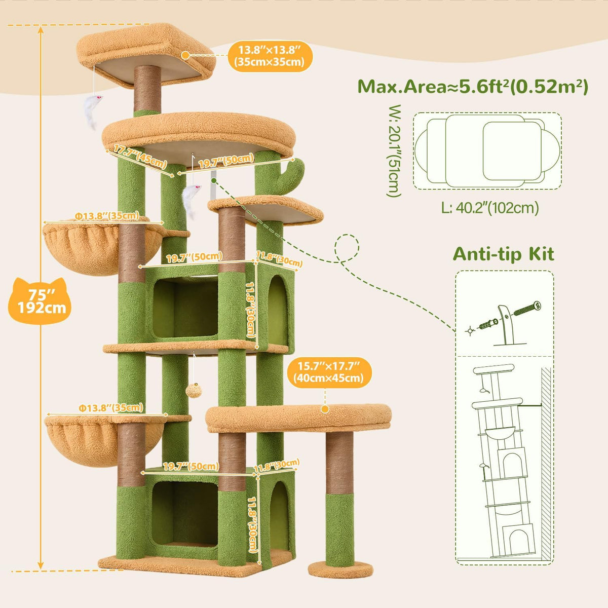 Globlazer Heavy Duty Maine Coon Cactus Cat Tree with Reinforced Base, S75