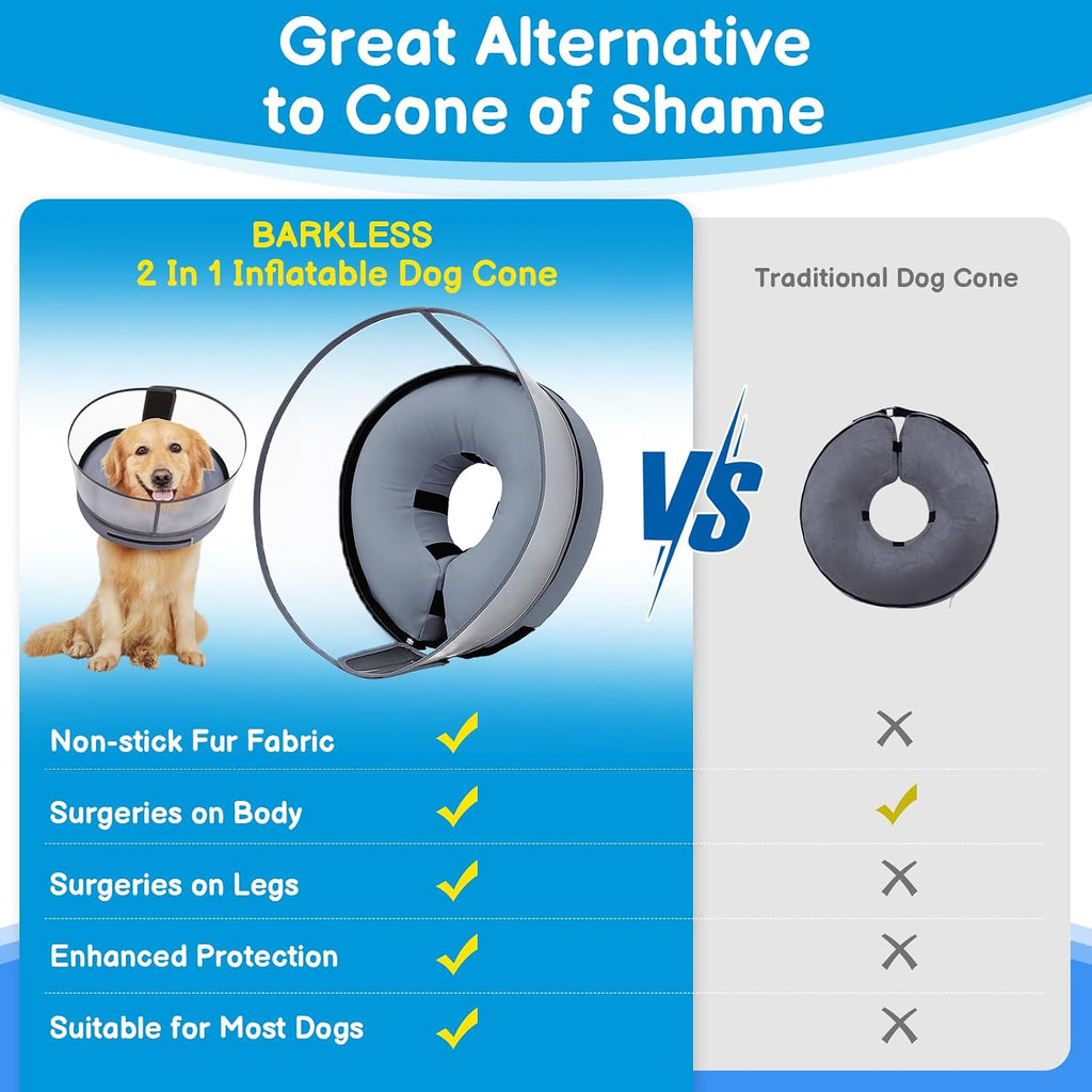 BARKLESS Dog Donut Cone for Medium Dogs with Transparent Shield Inflatable
