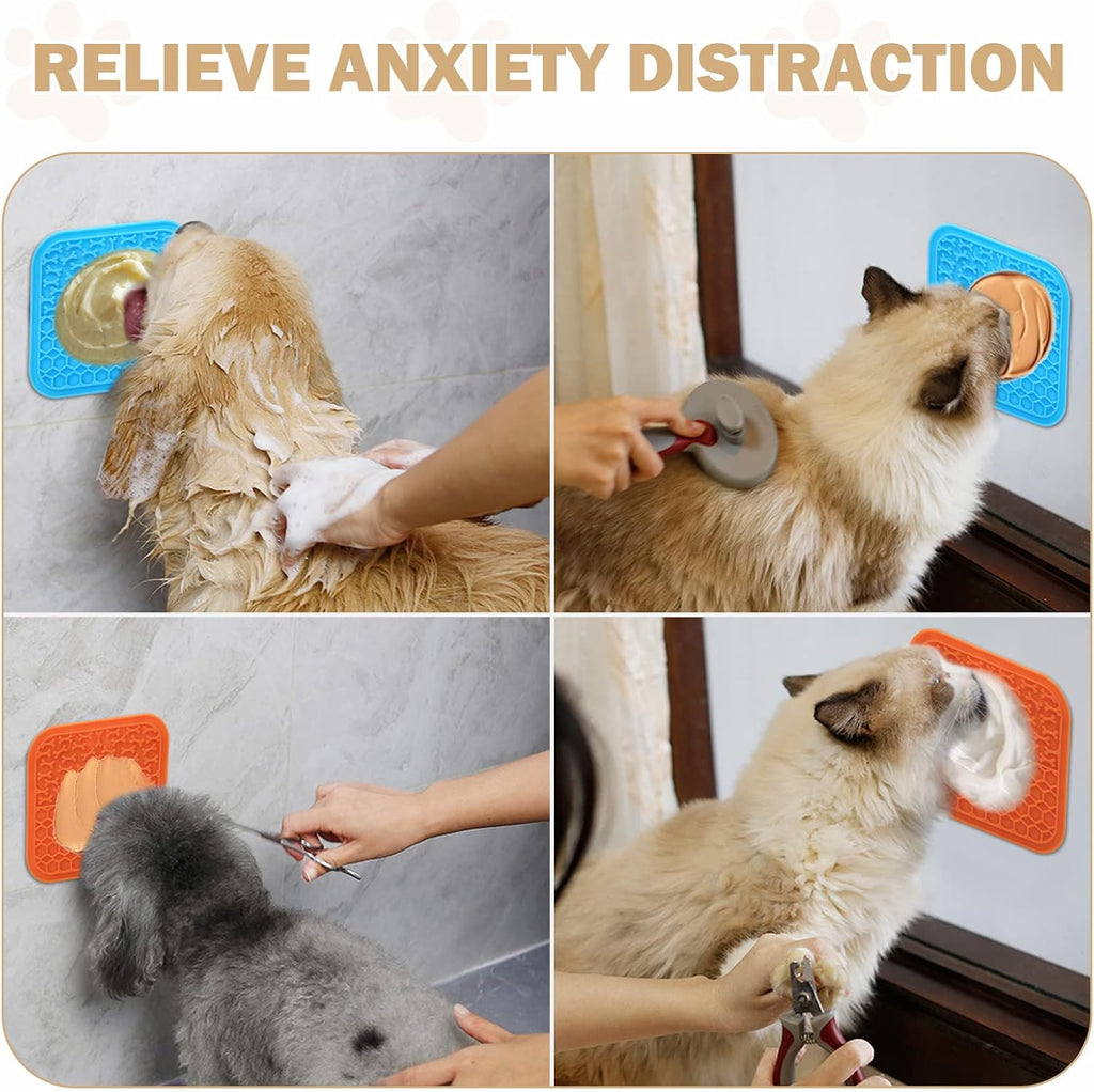 Lick Mat for Dogs - Slow Feeder Licking Mat with Suction Cups for Peanut Butter, Food Treats & Yogurt - 4 Pack