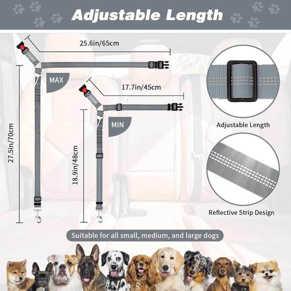 BWOGUE Dog Seat Belt for Car, Headrest Restraint Reflective Bungee, 1 Pack