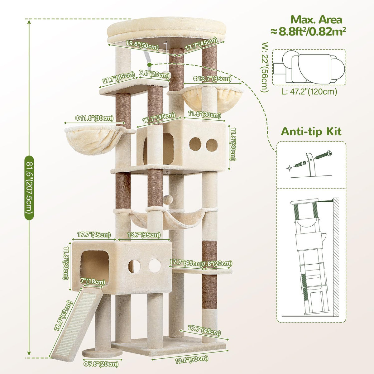 Globlazer 81in Tall Cat Tower for Large Adult Cats, S81G Pro Max, Beige