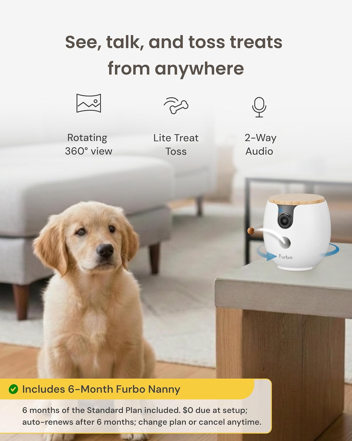 Furbo Mini 360° 2K QHD Pet Camera [6-Month Subscription Included]