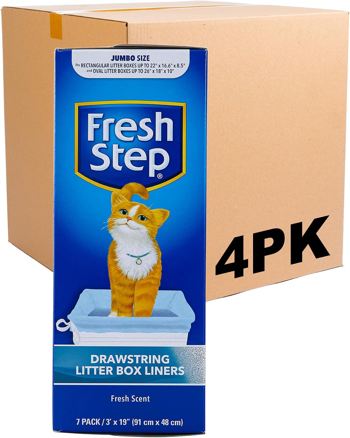 Fresh Step Drawstring Cat Litter Liners, Scented, 3 ft x 19 in, 7 Ct, 4-Pk | Heavy-duty bags for X-large oval or rectangle pans, drawstring closure for easy, mess-free lift-out cleanup