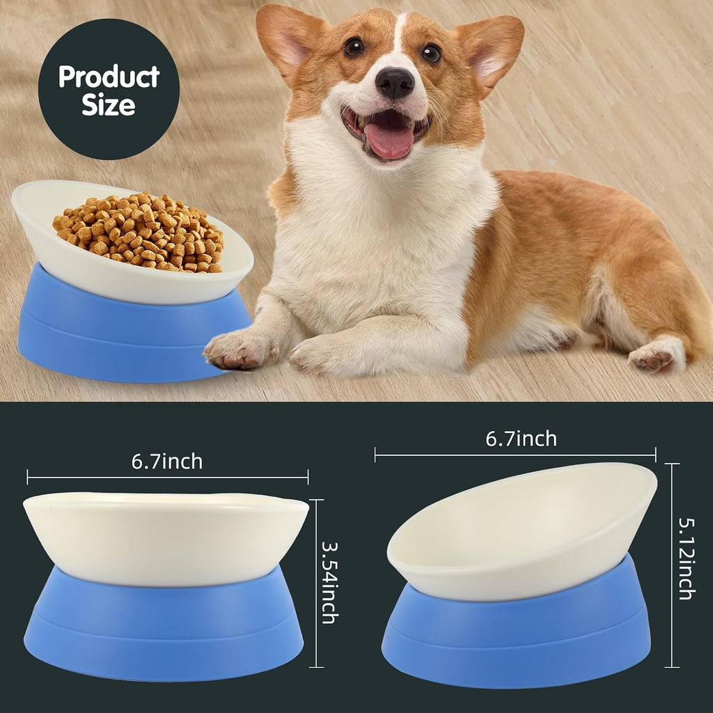 Bulldog Bowl Anti-Slip Dog Cat Dish Detachable Rubber Dog Bowl Pet Sterile Tilted Pet Feeder Slope Base (Blue, 2 Cup (Small/Medium Dog))