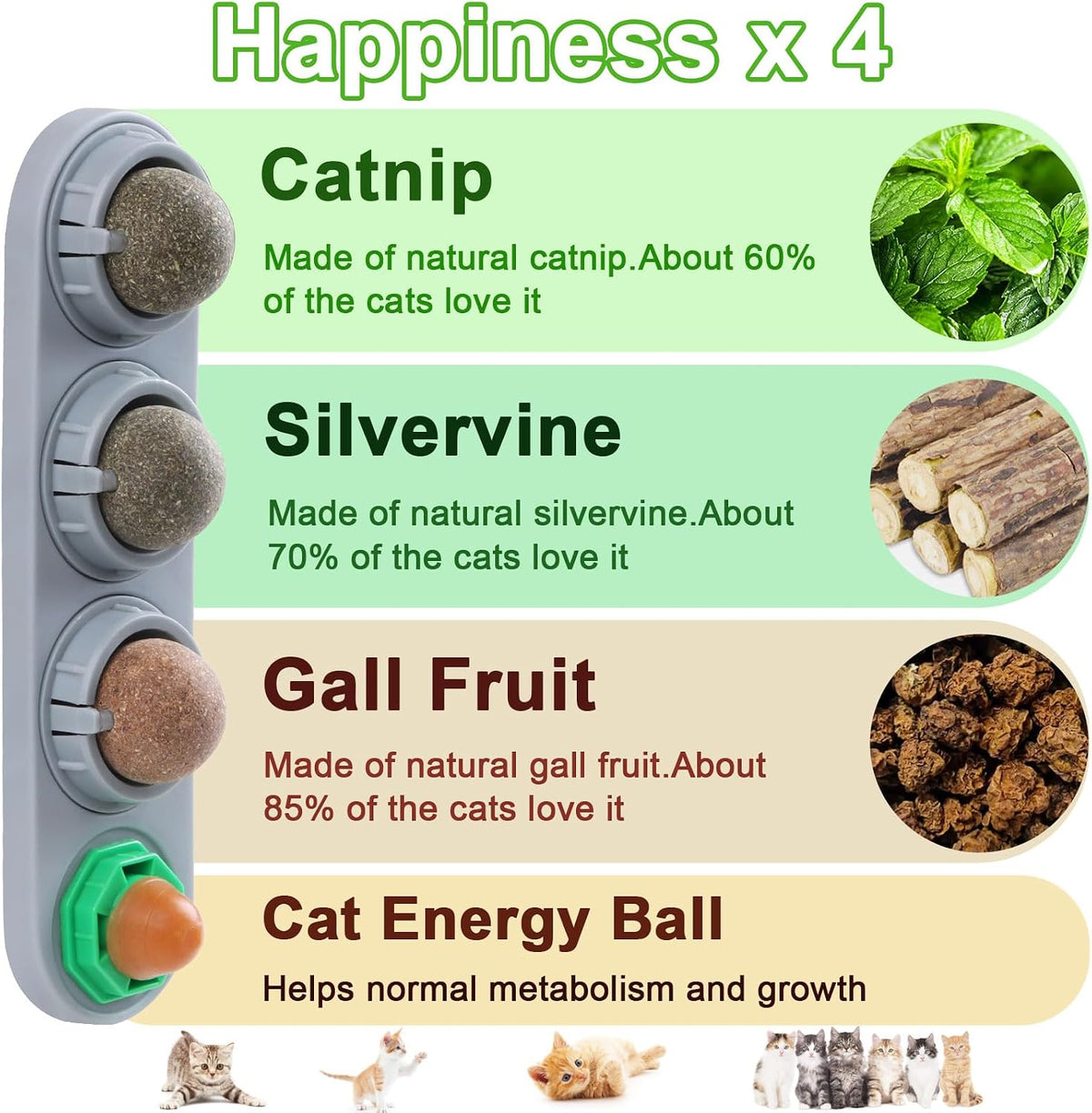 CCINEE Catnip Balls for Cats Wall Catnip Toys Edible Cat Toys for Cat Lick Safe Healthy Kitten Chew Toys Teeth Cleaning Dental Cat Toys(4 Flavor)