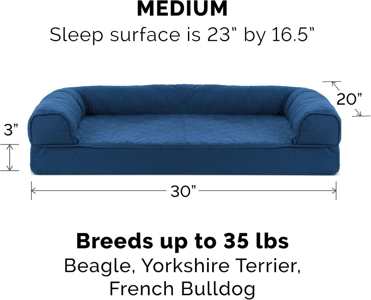 Furhaven Orthopedic Dog Bed for Medium/Small Dogs w/ Removable Bolsters & Washable Cover, For Dogs Up to 35 lbs - Quilted Sofa - Navy (Blue), Medium