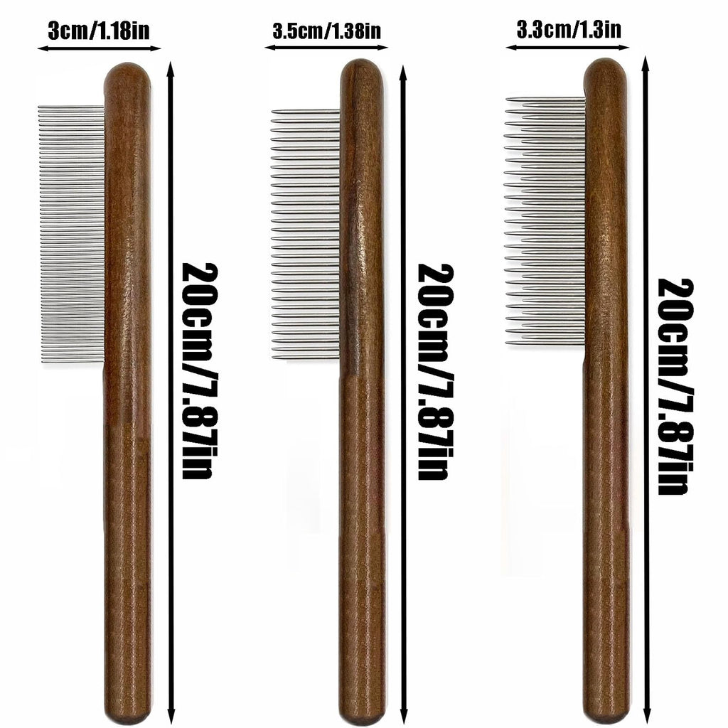 3 Pack Solid Wood Cat Combs, Dog Combs Cat Comb for Removing Tangles and Knots Flea Lice Comb with Rounded Stainless Steel Teeth Pet Comb Grooming Tool for Cats,Dogs and rabbits