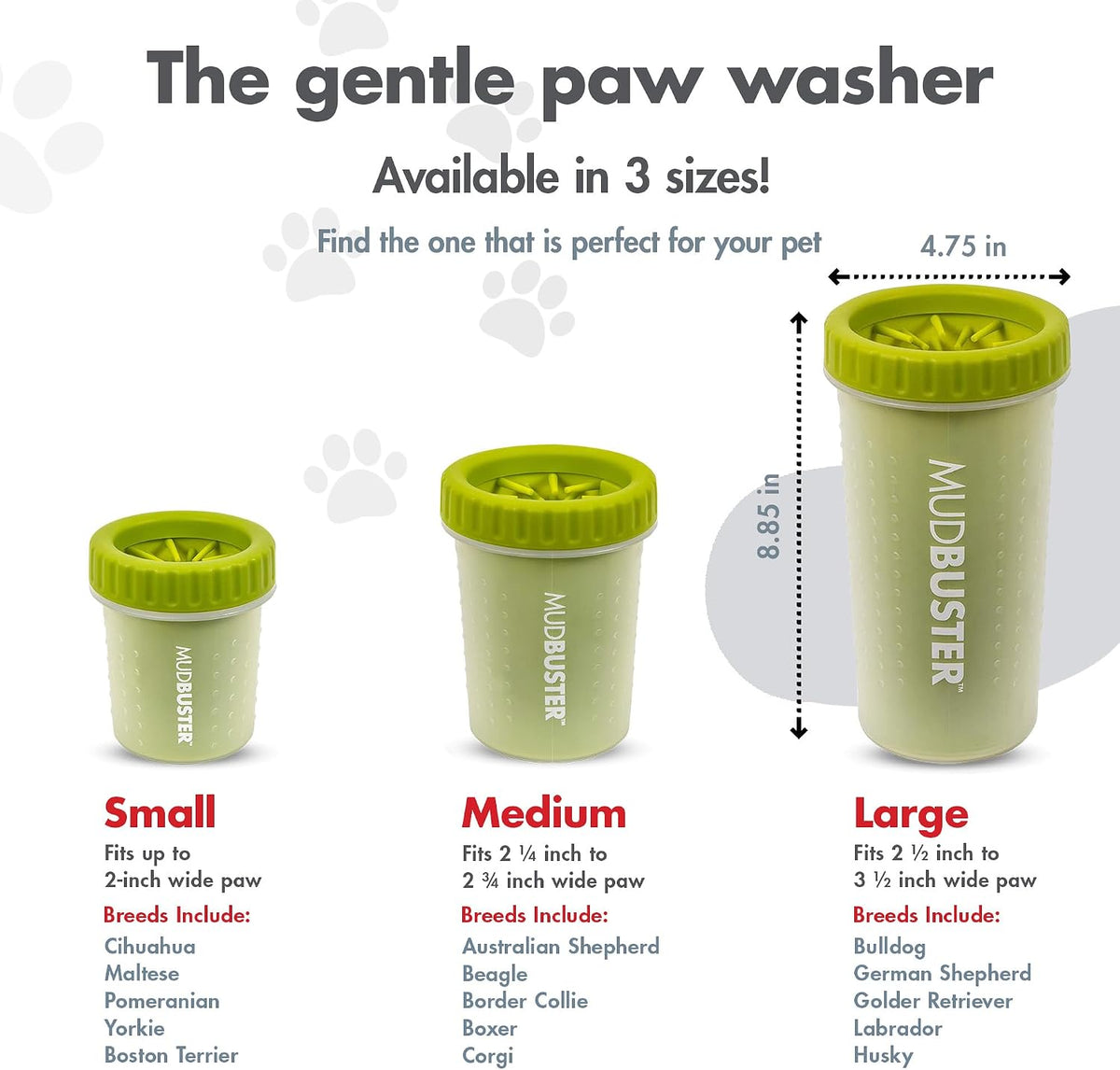 Dexas MudBuster Portable Dog Paw Cleaner, Green Large Paw Cleaning Solution for Premium Pet Supplies 