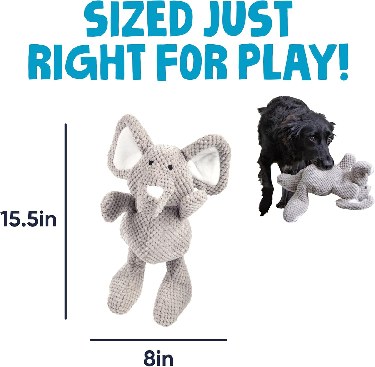 goDog Checkers Elephant Tough Plush Toy with Chew Guard Technology, Durable Checkered Fabric & Squeaker for Active Play, Gray, Large