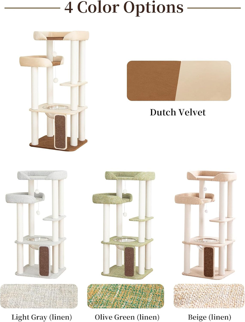 53" Cat Tree Tower for Large Cats, Large Perch & Sisal Board