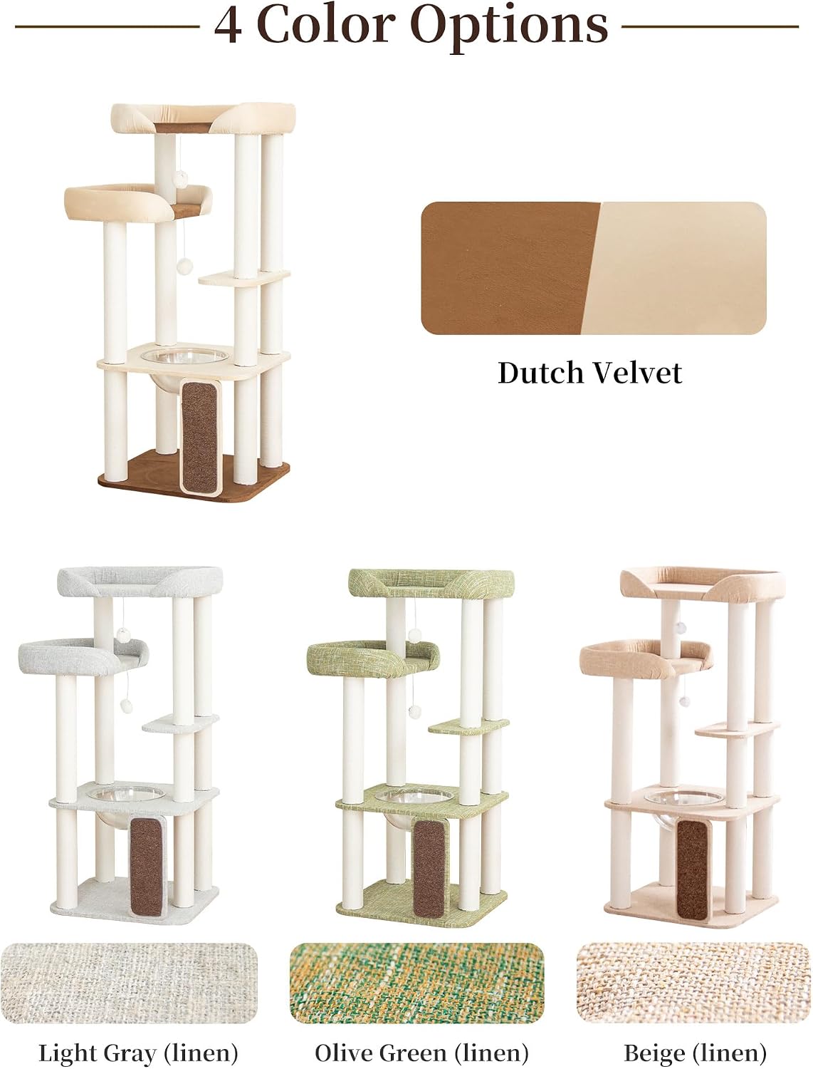 53" Cat Tree Tower for Large Cats, Large Perch & Sisal Board