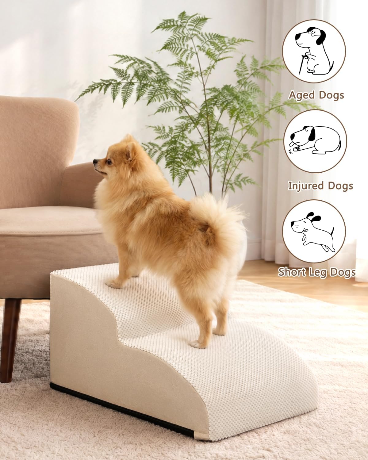 Aodisman Dog Stairs for Small Dogs, Extended 2-Step Pet Ramp for Couch
