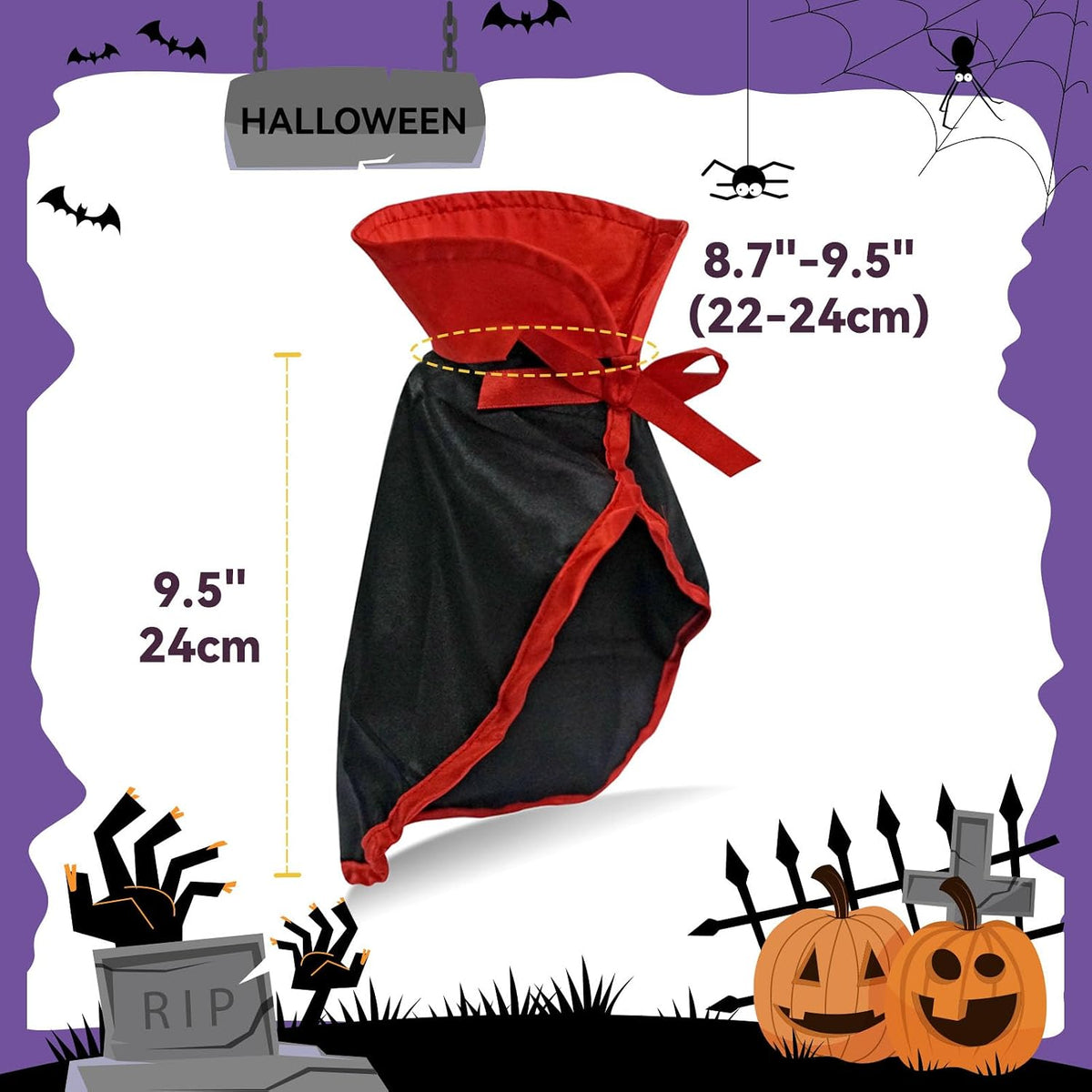 NAMSAN Pet Vampire Costume for Cats Small Dogs Rabbits, Halloween Cat Dracula Cape, Stand-Up Small Dog Vampire Cloak, Halloween Cat Outfit for for Holiday Party Cosplay Statue Decoration