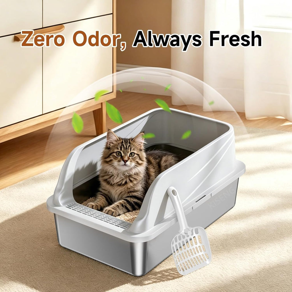 Stainless Steel Litter Box XL | Extra Large Litter box for Big Cats,Urine Leakage, Non-Stick, Durable,Easy to Clean