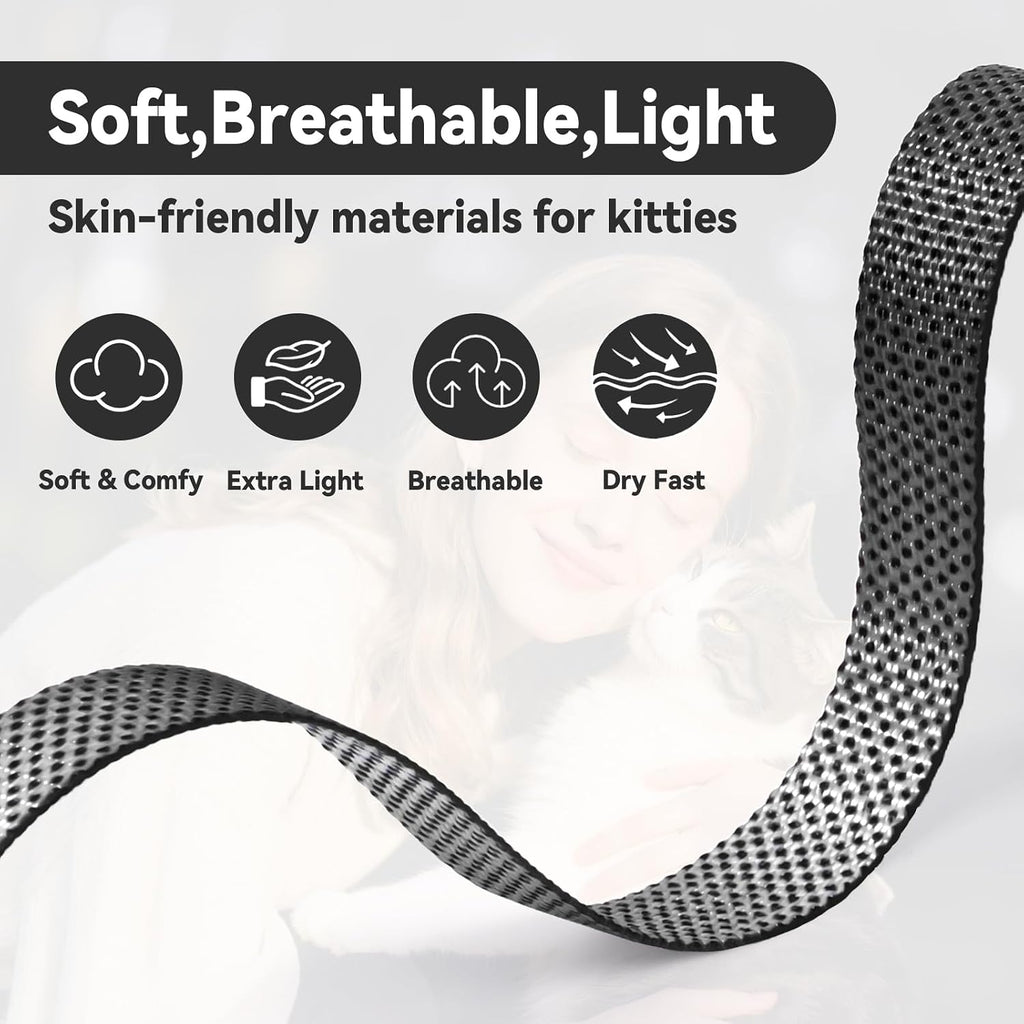 Cat Harness and Leash Set, 3-in-1 Escape Proof Adjustable, Comfortable Soft Lightweight, Safe, Easy to Wear, Walking Travel Kitten Harness for Small Medium Large Cats (Grey)