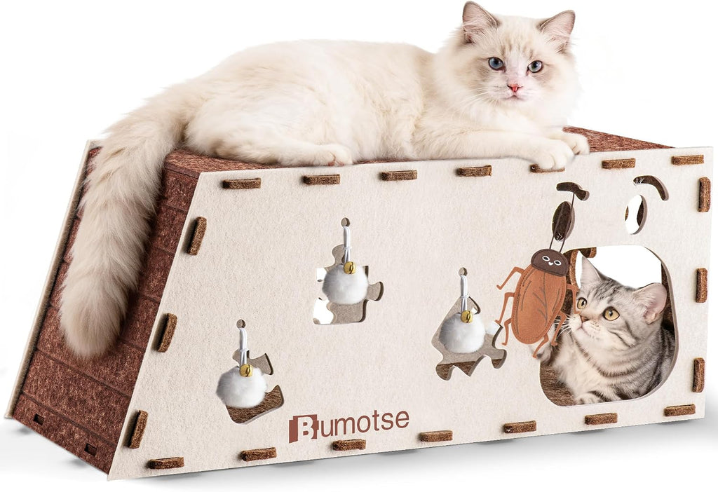 Cat Tunnel House for Indoor Cats, 3-in-1 Felt Cave and Scratcher
