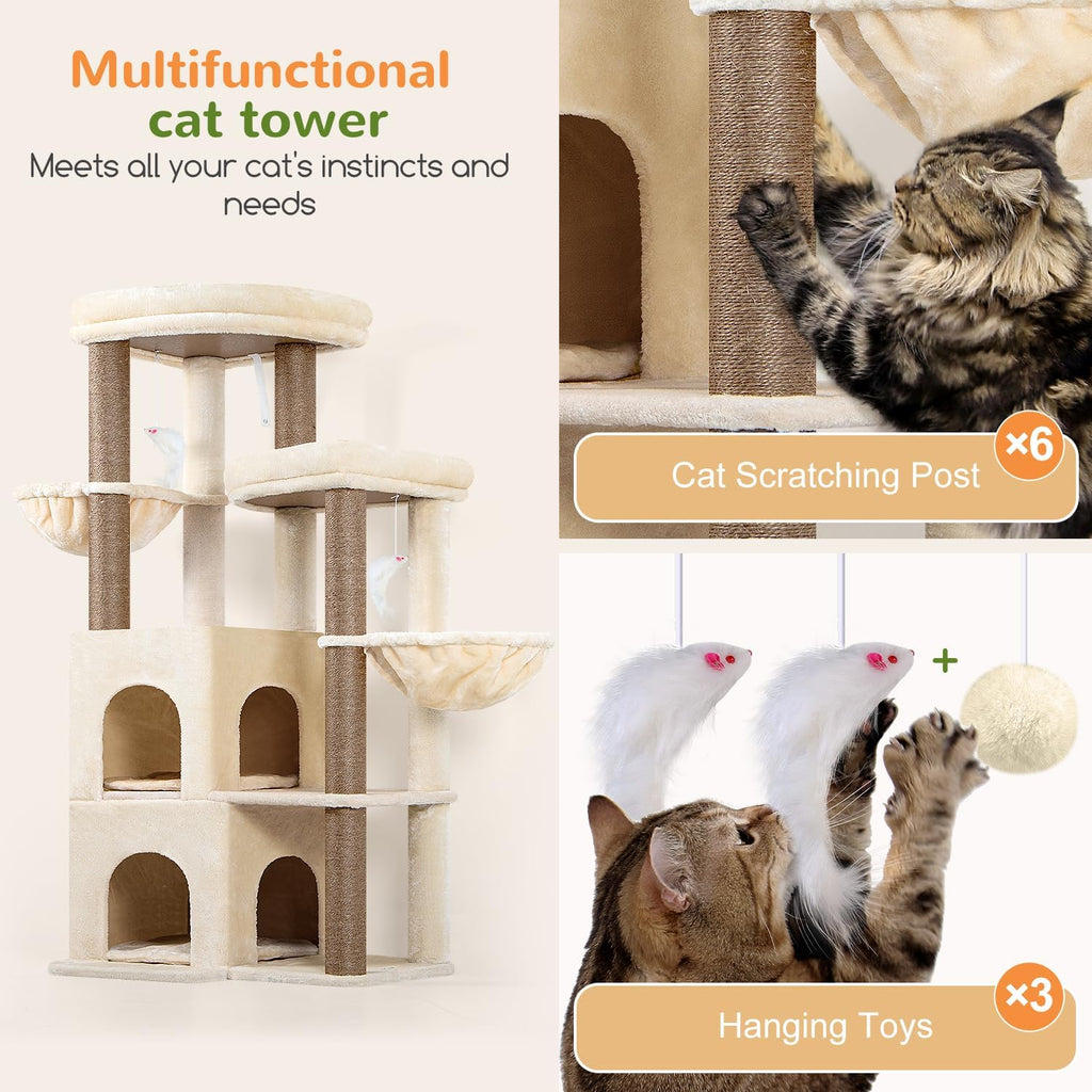 Globlazer Cat Tree Tower for Indoor Cats Large Adult, S63, Beige