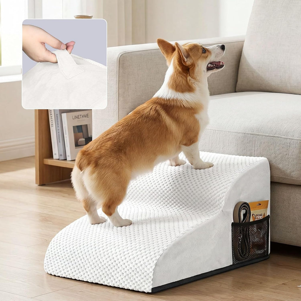2-Step Dog Stairs for Small Dogs, Non-Slip Foam Pet Steps for Low Couch Bed