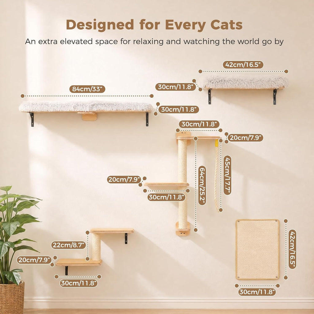 PAWZ Road Cat Wall Shelves, Modern Cat Wall Furniture with Sisal Posts