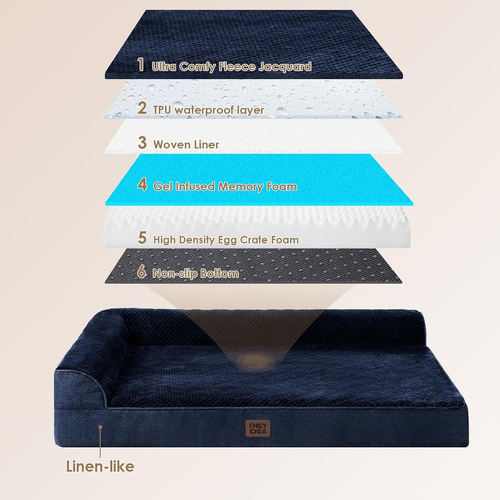 EHEYCIGA Orthopedic Dog Bed Medium Size, Memory Foam Dog Bed, Navy Blue