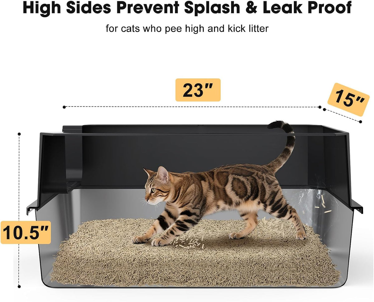 FURTIME Stainless Steel Cat Litter Box, Extra Large Cats Metal Litter Box