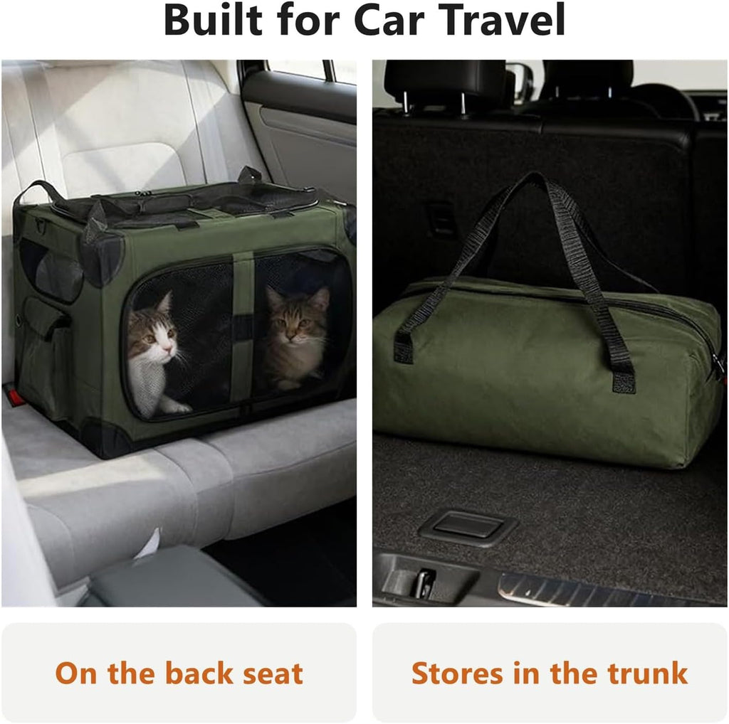 Large Cat Carrier for 2 Cats, 24x17x17 in, Metal Frame, Green