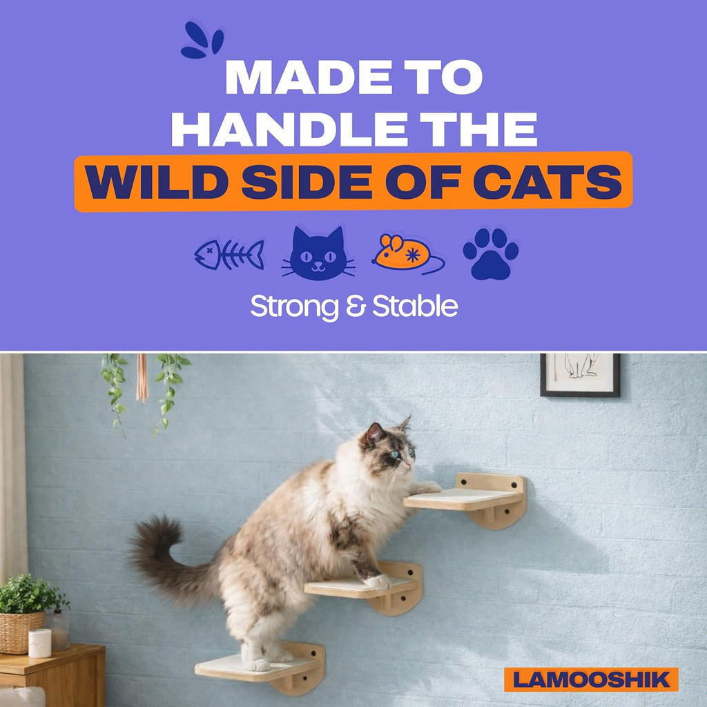 Cat Wall Shelves, Natural Floating Cat Steps Set of 3