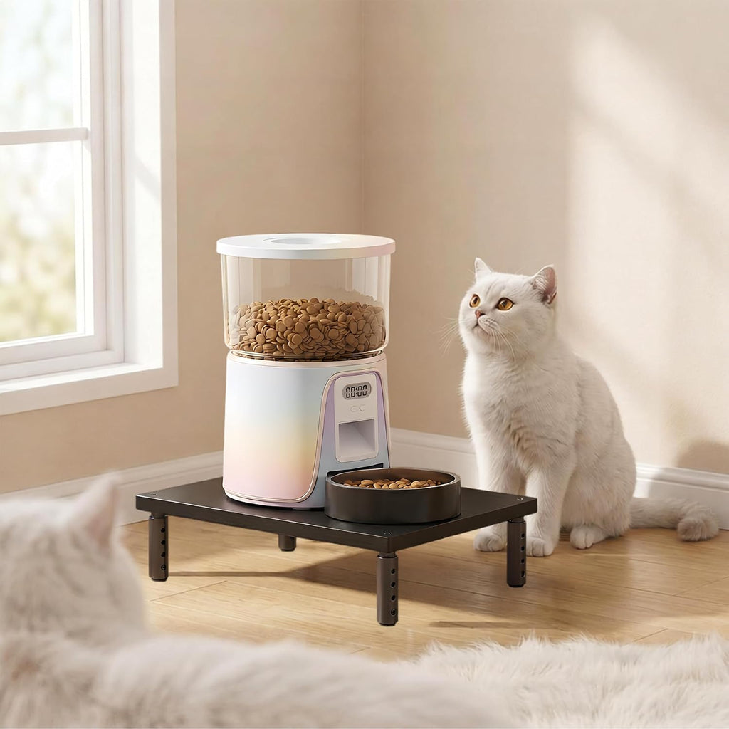 OPNICE Adjustable Cat Food Stand, Elevated Cat Feeder Stand with 4 Height Settings, Automatic Cat Feeder & Tradition Bowls, Raised Pet Feeding Table Station for Cats & Small Dogs, Black 2-Pack