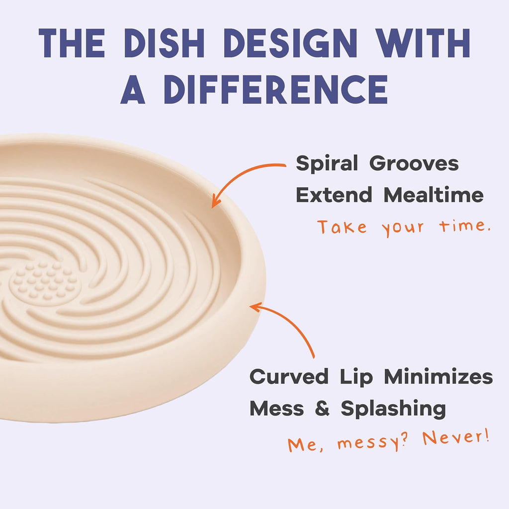 Lick Dish - Silicone Lick Mat + Slow Feeder for Cats & Small Dogs (Almond)