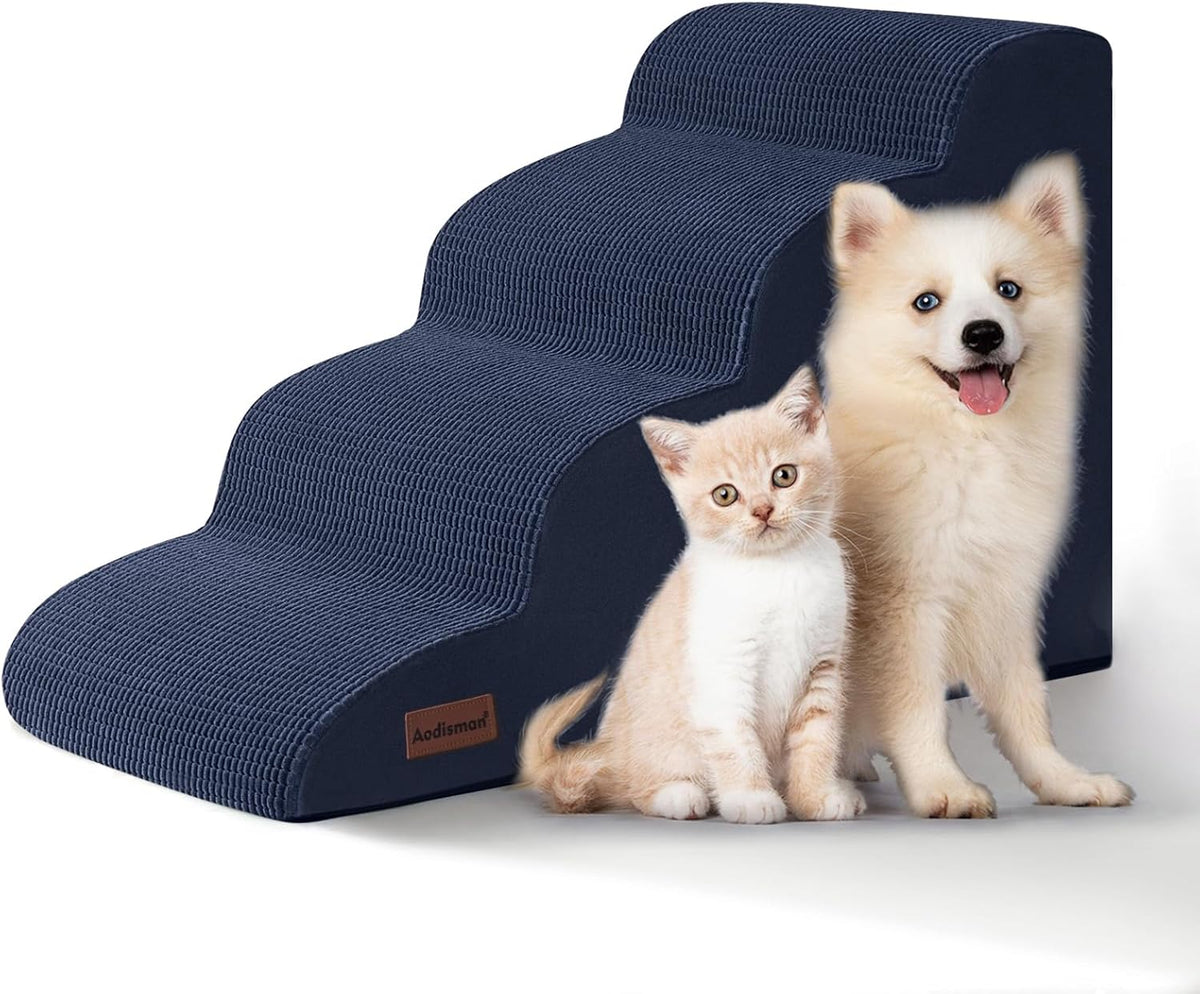 Aodisman Dog Steps for Bed or Couch,4-Step Pet Stairs Ramp for Small Dogs