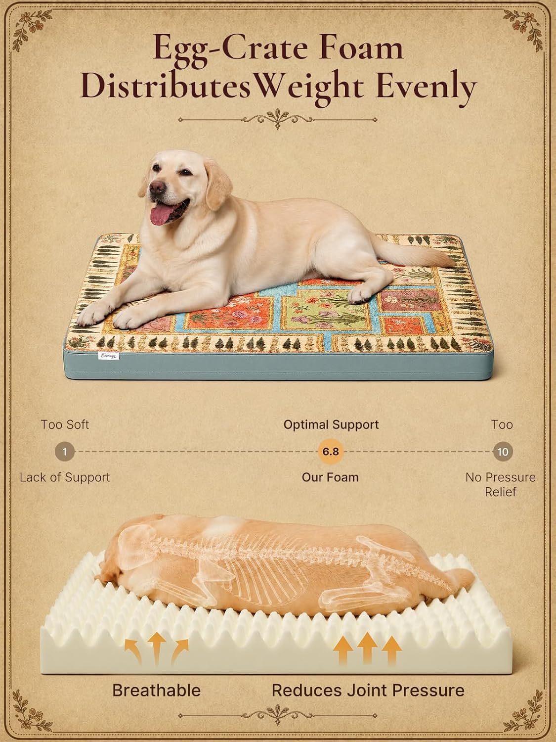 Exsnugy Orthopedic Washable Dog Bed Boho Crate Pet Pad for Large Dog 41in