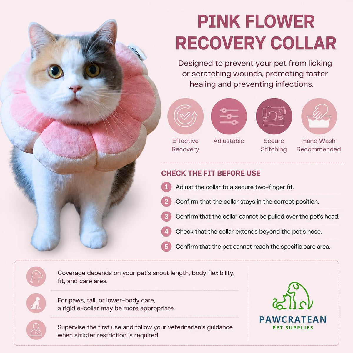 Adjustable Flower-Shaped Soft Recovery Collar for Cats and Small Dogs Only, Comfortable Protective Neck Pillow, Pink, Small